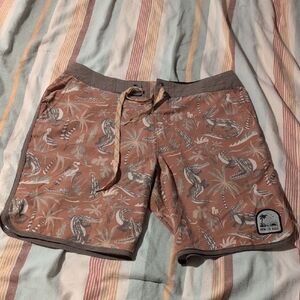 Howler Bros Men's Brown Swim Shorts with Tropical Print